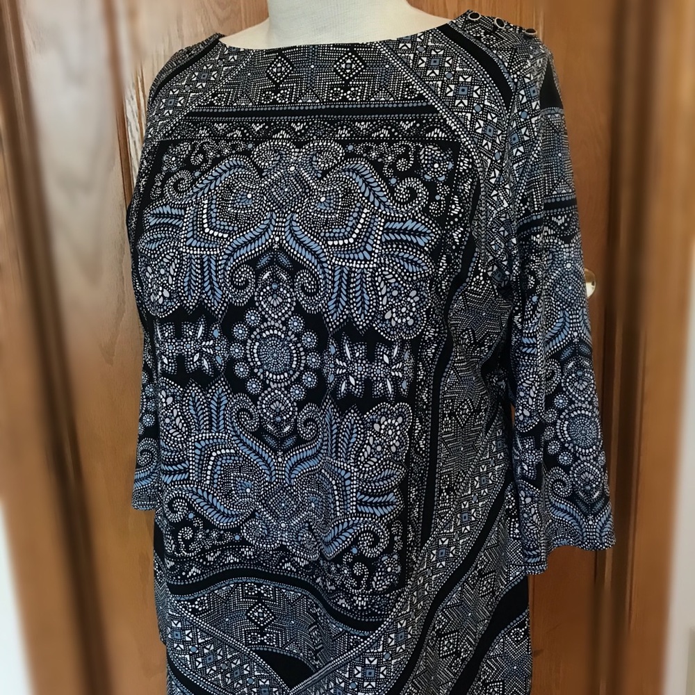 NWOT Charter Club blouse 2x black n blue spotted